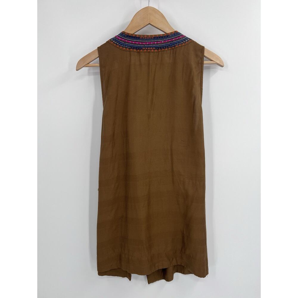 Maeve Anthropologie Liviana Sleeveless Wrap Tunic Embroidered Camel Brown Medium - Picture 3 of 6